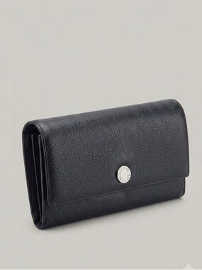 Bvlgari Classico Black Grained Leather Continental Flap Long Wallet